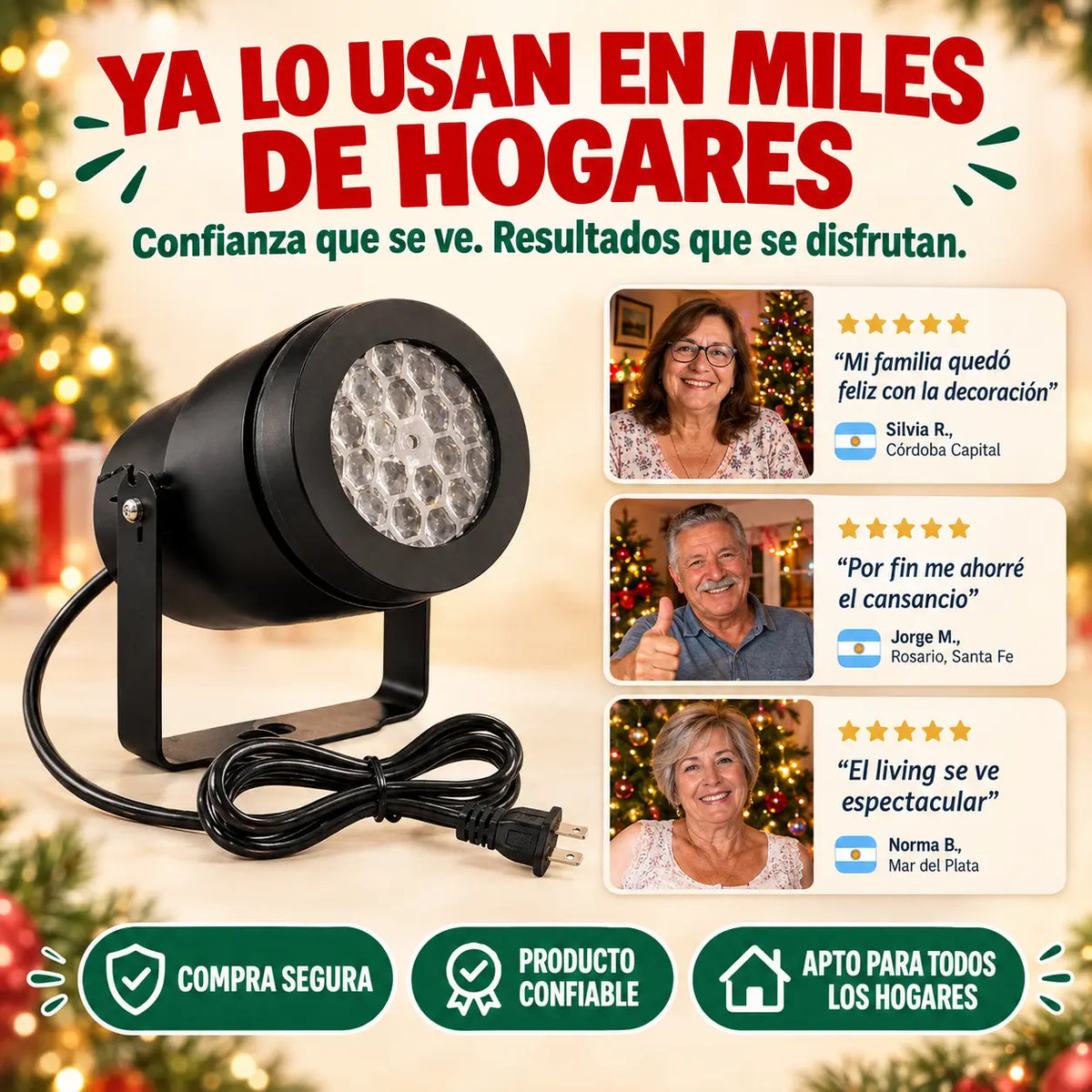 Proyector navideño giratorio LED con ficha argentina